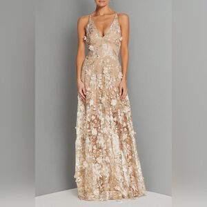 Dress the Population Floral Embroidered Maxi Dress in Nude and White